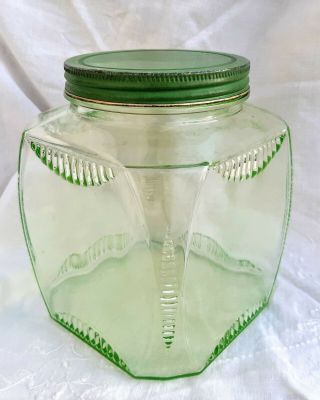 Vtg Depression Glass Kitchen Storage Jar Light Green Cannister