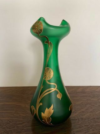 " Loetz " Type Vase - Green Satin