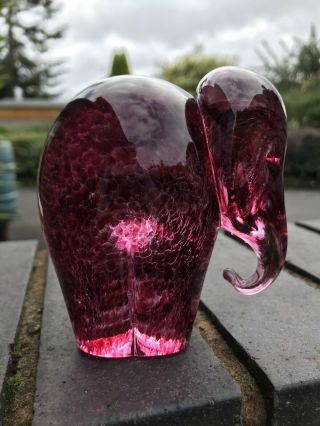 Large Wedgwood Speckled Cranberry Glass Elephant Rsw