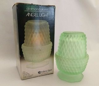 Vintage Pale Green Fairy Lamp Diamond Point Indiana Glass Angel Light Box