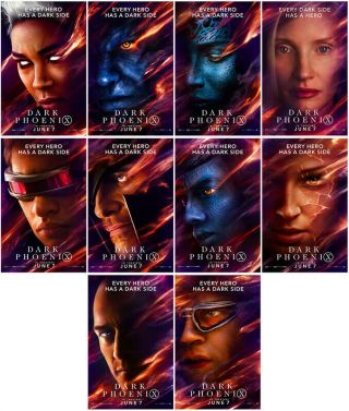 10 X - Men:dark Phoenix Movie 2019 Mirror Surface Card Sticker Promo Card Poster