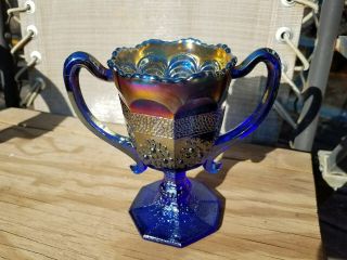 Fenton Carnival Glass Blue Orange Tree Loving Cup