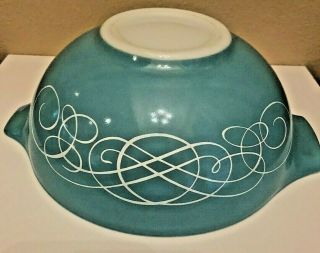 Vintage Pyrex 443 Turquoise Scroll Cinderella Mixing Bowl 2 - 1/2 Qt 1959 Promo