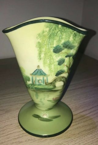 Noritake Morimura Japan Hand Painted Tree In The Meadow Fan Vase