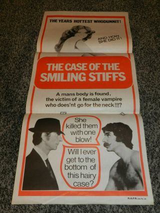 Vintage 1973 The Case Of The Smiling Stiffs 30 " X 13 1/4 " Movie Poster