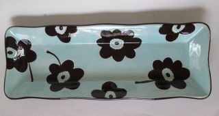 Laurie Gates 18 Inch Rectangular Serving Tray Platter Blue Flowers Floral Ware