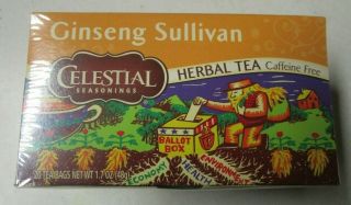 Ginseng Sullivan Herbal Tea By Celestial Seasoning Box W/ Jim Pollock Art