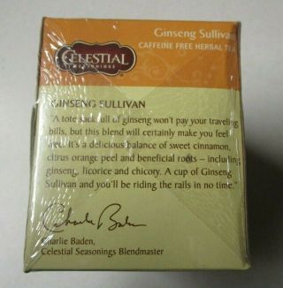 GINSENG SULLIVAN Herbal Tea by Celestial Seasoning Box w/ Jim Pollock Art 3
