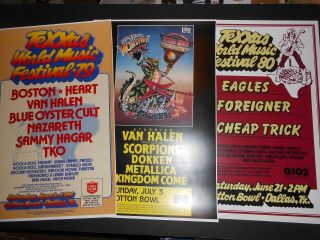 3 Texxas World Music Festival Texas Jam Posters 79,  80,  88 Eagles Van Halen Boston