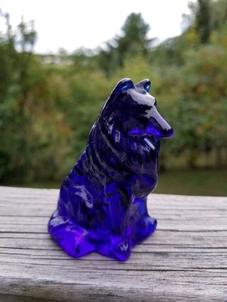 Striking Vintage Mosser Cobalt Blue Glass Collie Dog Figurine/statue/paperweight