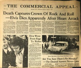 Elvis Presley Dies The Commercial Appeal Memphis Tn August 17 1977 Newspaper