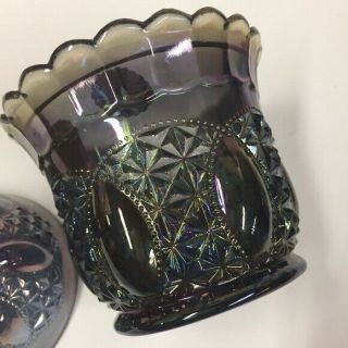 VTG Imperial Carnival Glass Peacock Lidded Jar Vintage Smoky Blue Iridescent 2