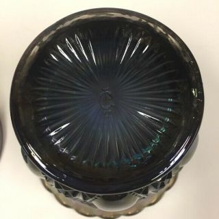 VTG Imperial Carnival Glass Peacock Lidded Jar Vintage Smoky Blue Iridescent 3