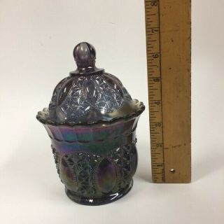 VTG Imperial Carnival Glass Peacock Lidded Jar Vintage Smoky Blue Iridescent 4
