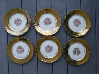 6 Vintage Homer Laughlin Dinner Plates Vogue 22k Gold 10 inches Floral Center 4