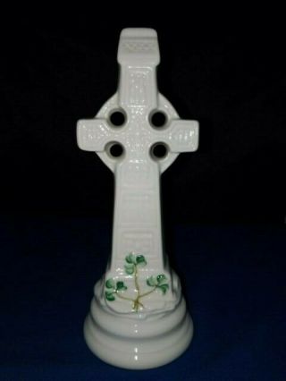 Vintage Belleek Porcelain Ceramic Celtic Shamrock Cross Sculpture 7½ " H