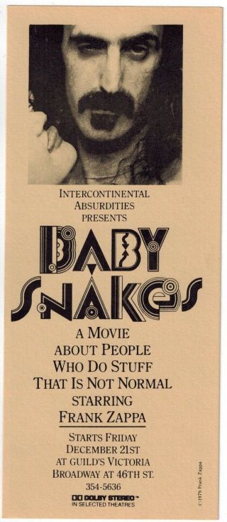Frank Zappa Baby Snakes 1979 Vintage Movie Flyer