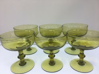 Set Of 6 Vintage Green Bamboo Stem Coupe Champagne Sherbet Cocktail Glasses