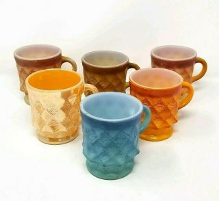 Set Of 6 Vintage Anchor Hocking Kimberly Diamond Oven Proof Coffee Cups Mugs