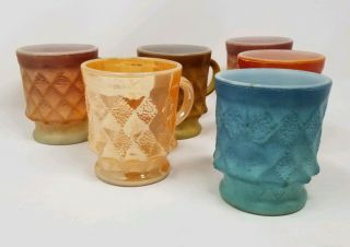 Set of 6 Vintage Anchor Hocking Kimberly Diamond Oven Proof Coffee Cups Mugs 2