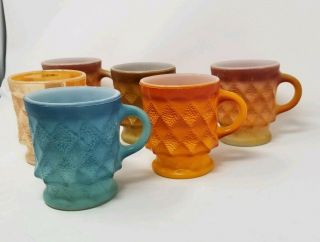Set of 6 Vintage Anchor Hocking Kimberly Diamond Oven Proof Coffee Cups Mugs 3