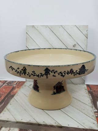 Home Garden Party Ltd Cake Stand Tray Usa Birdhouse 2004 Stoneware Holiday Gift