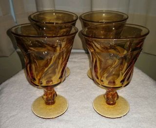 Fostoria Jamestown Glass Amber 5 - 7/8 " Stemmed Water Goblets Set Of 4