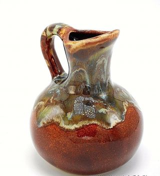 Mini Pitcher Bud Vase Cruet Studio Art Pottery Green Drip Glaze Brown Signed 5 "