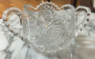 Vintage American Brilliant Crystal Cut Glass Pinwheel Cream And Sugar Bowl Set