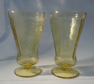 Patrician Spoke Amber 2 Footed Tumblers 5 3/8 " Federal Glass