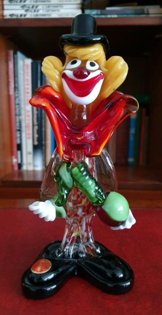 Vintage Murano Art Glass Clown With Sticker 7.  5 " Tall