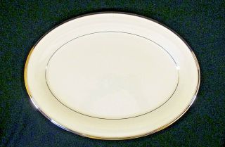 1 - Lenox Dimension Solitaire Ivory & Platinum China 16.  5 " Oval Serving Platter