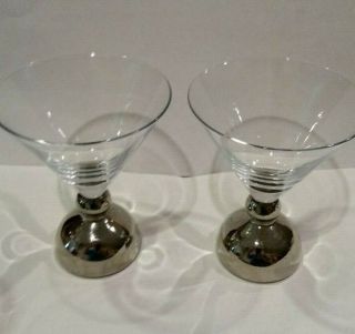 S/2 Mid - Century Modern Mercury Ball Stem Martini Glasses 4 7/8 " H X 4 " Diam