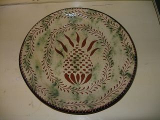 Pineapple Design Redware Plate Designed,  Made & Signed,  Dated By Ginger Cazan,  2001