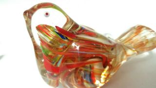 Vintage Glass Bird Marble Yellow Red Green Swirl Handblown " Murano " 809