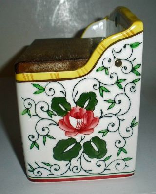 Vintage Ucagco PY Rooster Roses Salt Box Wooden Top 4