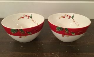 Set Of 2 Lenox Winter Song Cereal/salad/soup Bowl Red Christmas 5 7/8 " W 24 Oznew
