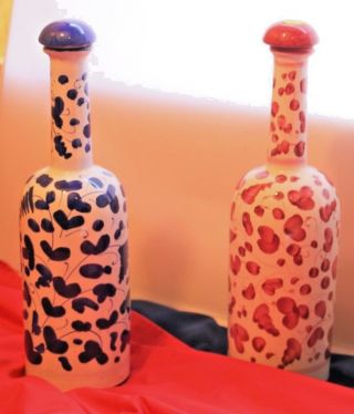 Set Of 2 Starbucks Ceramic Oil And Vinegar Barista Bottles Hand Painted In Italy