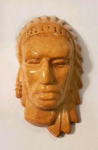 Vintage Frankoma Terra Cotta Color Indian Chief Mini Pottery Mask Wall Plaque