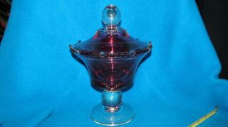 Vintage Ruby Red Large Glass Compote Candy Dish With Lid Footed Heavy
