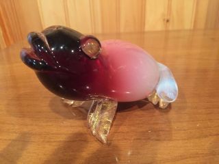 Murano Paper Weight Glass Frog Cranberry Red Pink Vintage Made In Italy