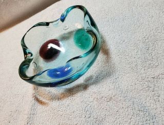 Murano Art Glass Bowl or Cigar Ashtray Vintage Multi - colored Aqua Green 5