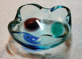 Murano Art Glass Bowl or Cigar Ashtray Vintage Multi - colored Aqua Green 6