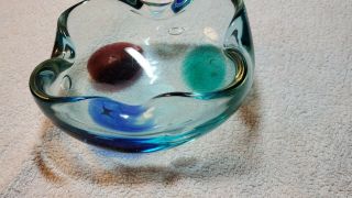 Murano Art Glass Bowl or Cigar Ashtray Vintage Multi - colored Aqua Green 7