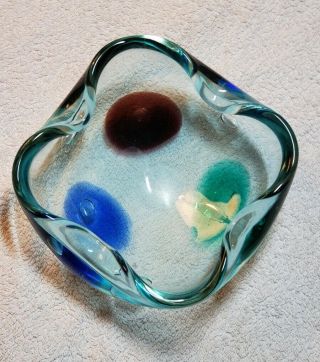Murano Art Glass Bowl or Cigar Ashtray Vintage Multi - colored Aqua Green 8