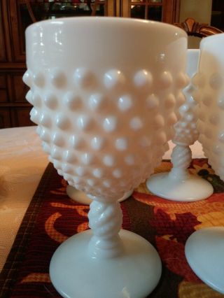 Vintage Fenton Four Hobnail White Milk Glass Water Goblet 8 Oz.