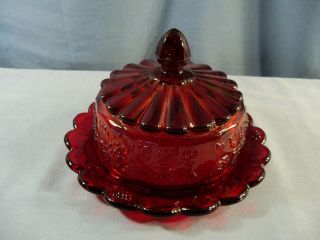 Htf Westmoreland Paneled Grape Ruby Red Glass Covered Round Butter Cheese Dish