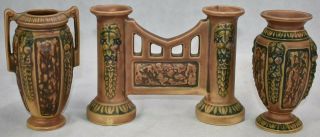 Vintage Roseville Pottery Florentine I Brown Vases 252 - 6 41 - 6 And 223 - 6