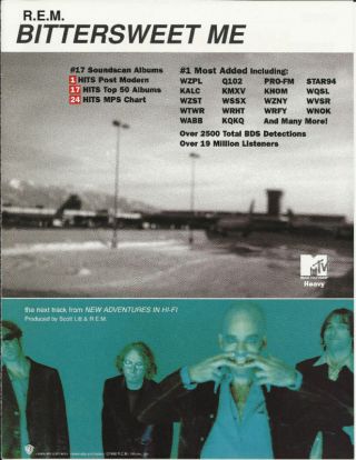 R.  E.  M.  Bittersweet Trade Ad Poster Of1996 Adventures Cd