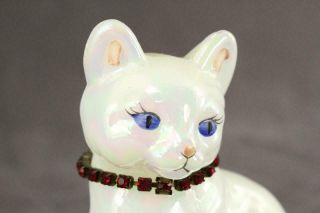 Vintage Art Glass FENTON White Iridescent BIRTHDAY Sitting Calendar Cat January 2